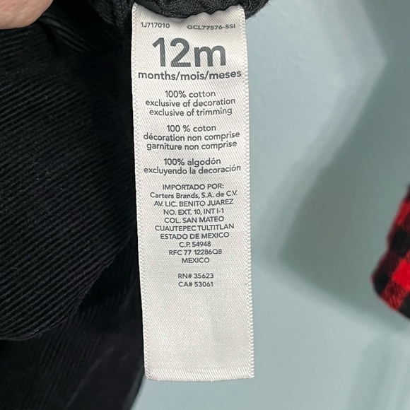 NWT Carter’s 12 month Boy Red Buffalo Plaid Corduroy Overall - Picture 6 of 7